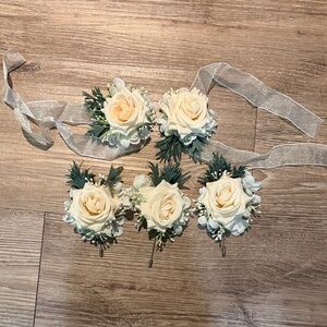 Cream Rose Floral Corsage and Boutonniere Set